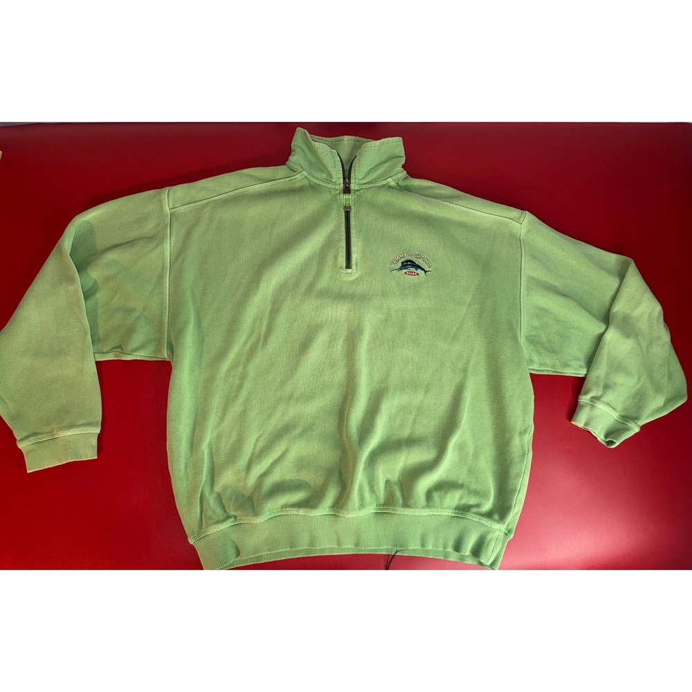 Tommy Bahama Relax Mens Lime Green 100% Cotton Ribbed Quarter Zip Sweater Large